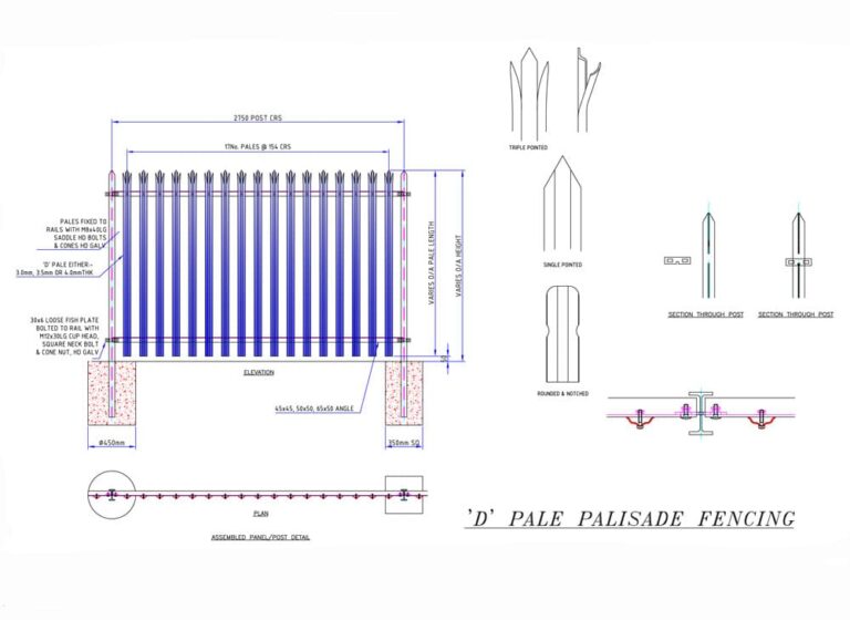 D Section Steel Palisade Fence Drawing